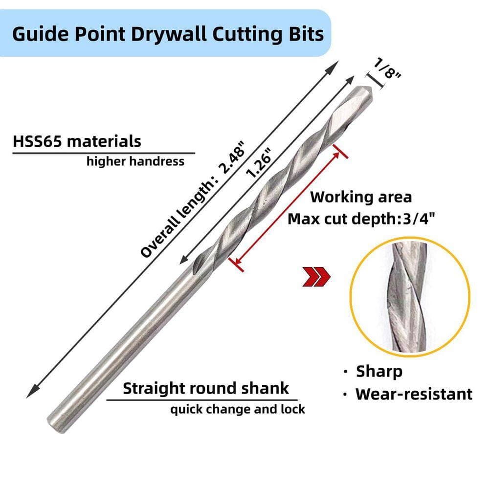 Unbranded 50 Pieces 1/8 in. Guide Point Cutting Bits HSS65 Drill Bits for Drywall and Gypsum with Spiral Saw Tools (2)