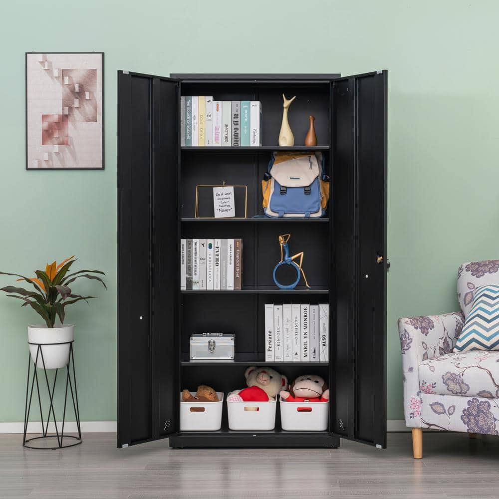 COWLOWN 31.50 in. W x 15.75 in. D x 68.90 in. H Black Linen Cabinetwith 2 Doors and 4 Partitions (3)