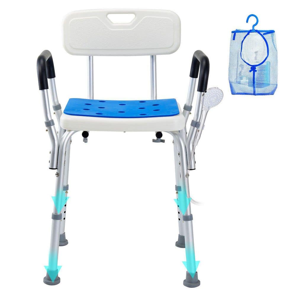 Tahanbath 5.91 in. Free-standing Shower Bench Shower Chair Bath Stool Seat Height Adjustable for Bathtub Shower in Blue (2)