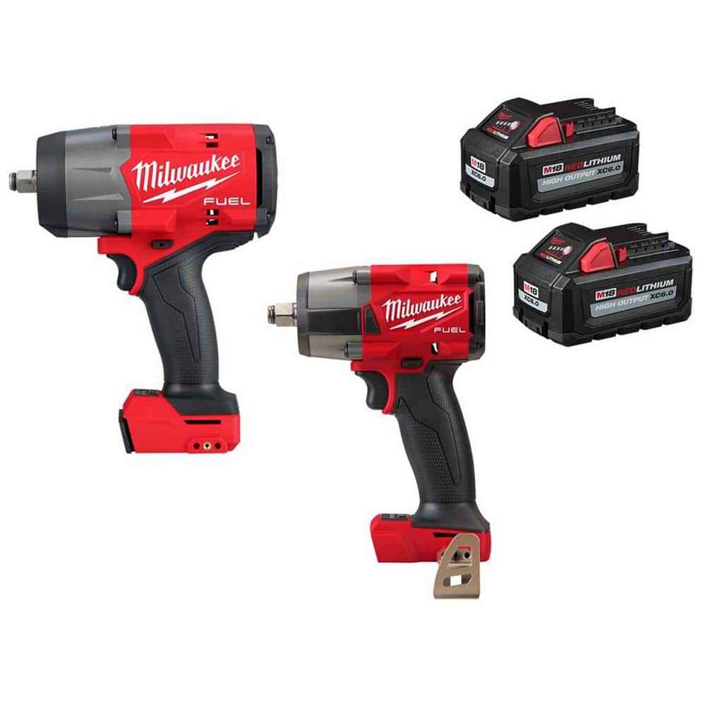 Milwaukee M18 FUEL 18V Lith-Ion Brushless Cordless 1/2 in. Impact Wrench w/ 1/2 in. Mid Torque Impact Wrench & (2) 6.0 Ah Battery (1)
