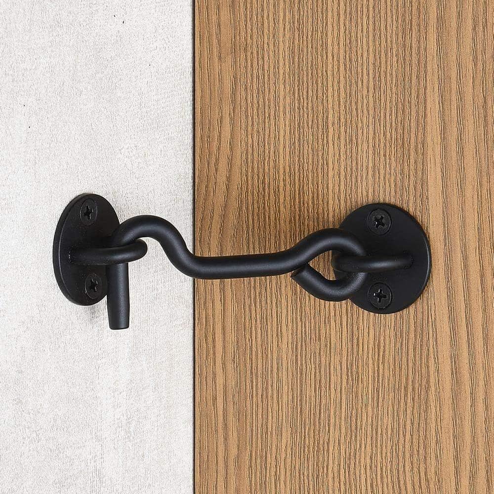 Unbranded 4 Privacy Hook and Eye Gate Latch Easy Lock for Barn Door Durable Black Solid Iron Heavy Duty (2)