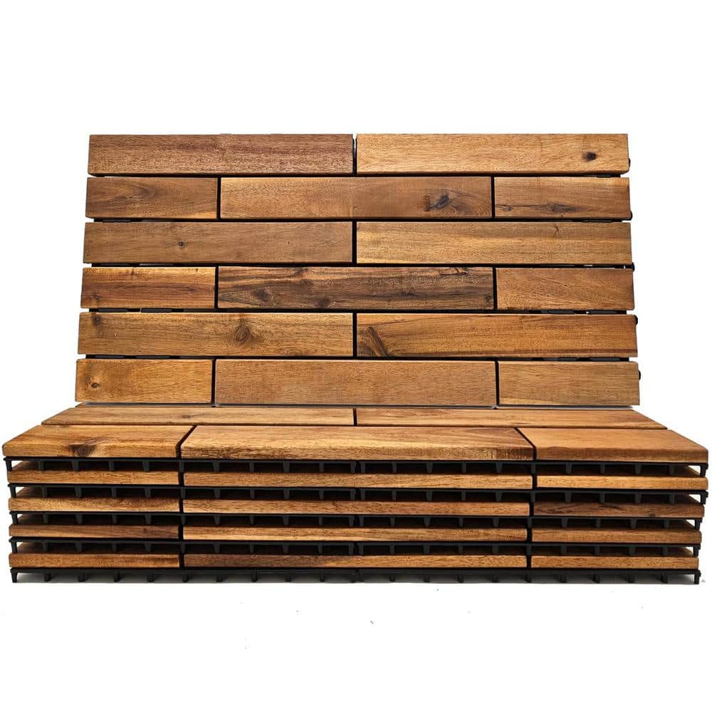 Afoxsos 1 ft. x 2 ft. Interlocking Acacia Wood Waterproof Deck Tiles in Brown for Patio, Balcony Floor Decking-(6-Pack)