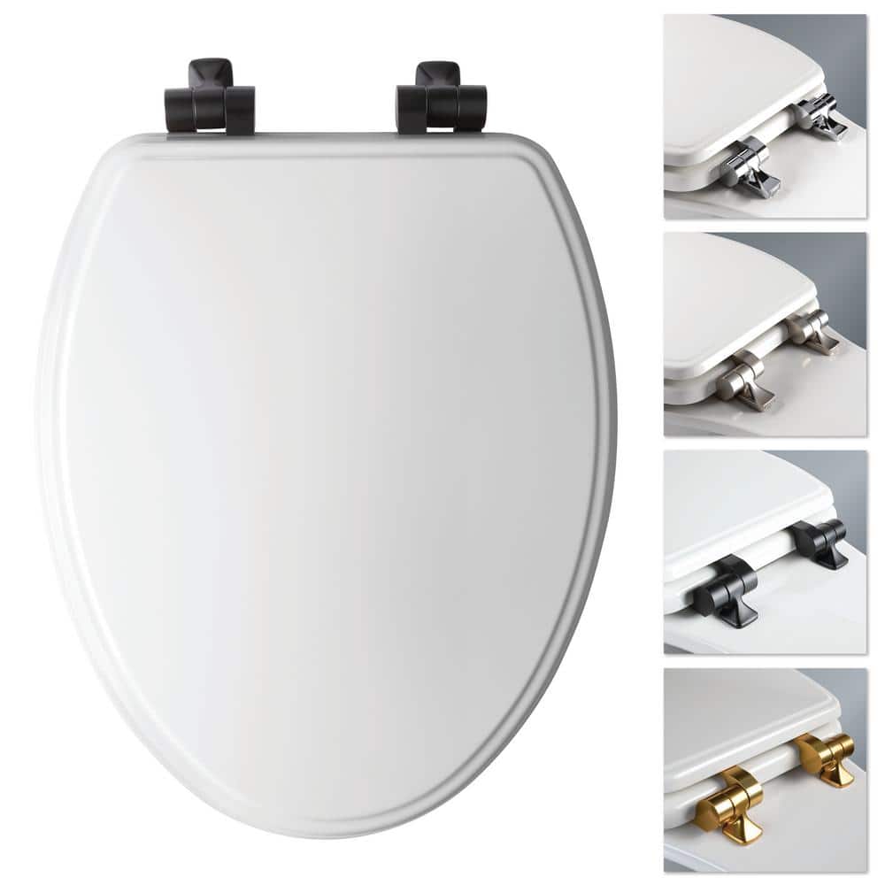 BEMIS Weston Elongated Soft-Close Never-Loosens Matte-Black-Hinge Enameled Wood Toilet Seat in White (2)