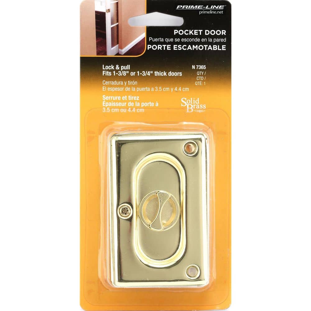 Prime-Line 3-3/4 in, Polished Brass, Pocket Door Privacy Lock with Pull (3)