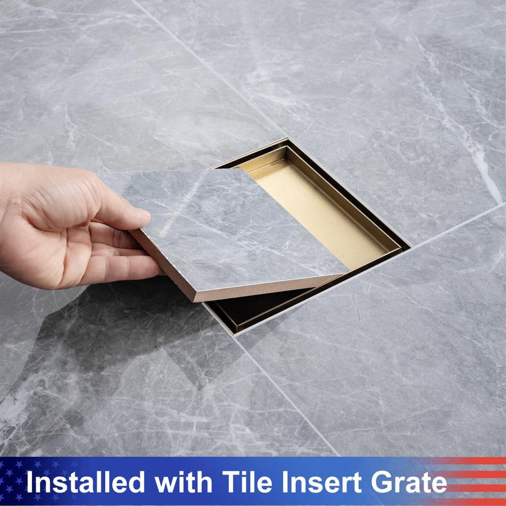 RAINLEX 6 in. x 6 in. Stainless Steel Square Shower Drain with Square Drain Cover in Brushed Gold (3)