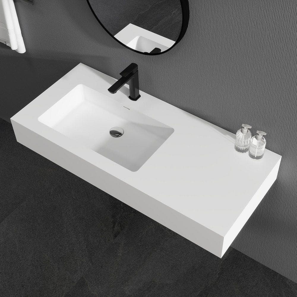 SJ STAR&JANE 39" Wall Mount Rectangle Sink, Solid Surface Bathroom Sink in White (3)