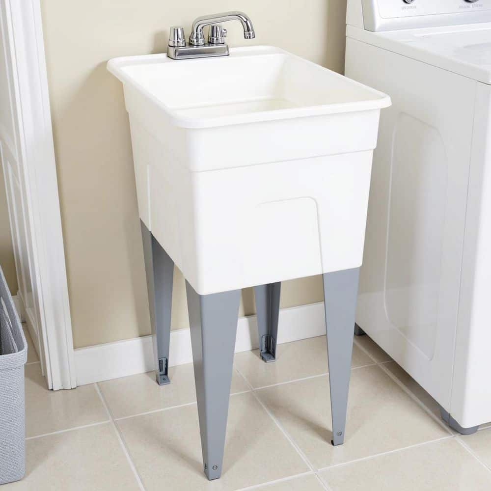 MUSTEE Utilatub Combo 24 in. x 18 in. Polypropylene Floor Mounted Laundry Tub in White (2)
