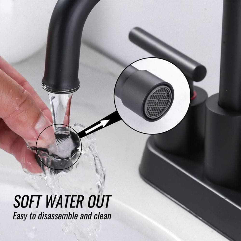 ARCORA Modern 4 in. Centerset 3-Hole Double-Handle Bathroom Sink Faucet, Basin Faucet with Pop-Up Drain in Matte Black (3)