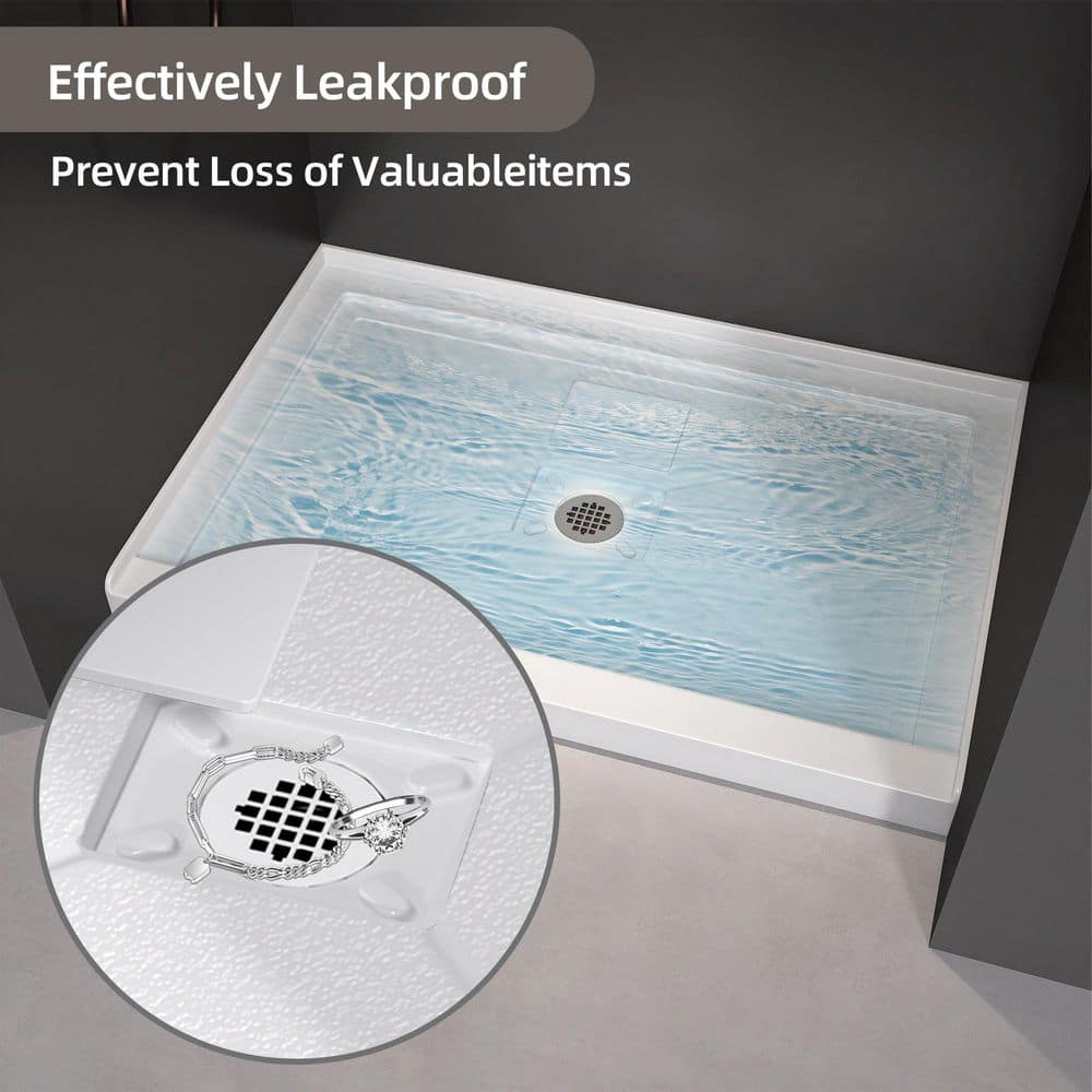 Zeafive Voe 48 in. L x 32 in. W Single Threshold Alcove Shower Pan Base with Center Drain & Cover in White Acrylic Non-Slip Tray (2)