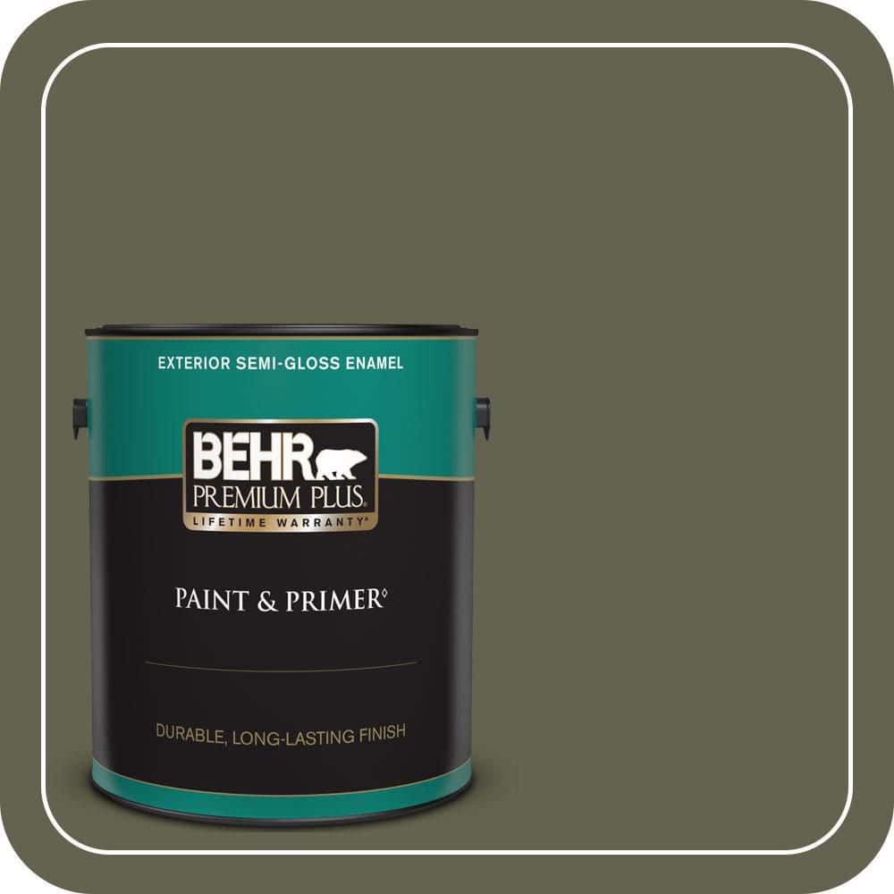 BEHR PREMIUM PLUS 1 gal. #N350-7A Mountain Olive Semi-Gloss Enamel Exterior Paint & Primer