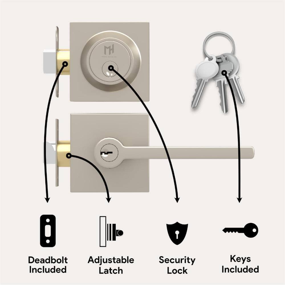 Mega Handles Prime Entrance Combo Entry Lever Door Handle Deadbolt Lock Key Combo - Satin Nickel (2)
