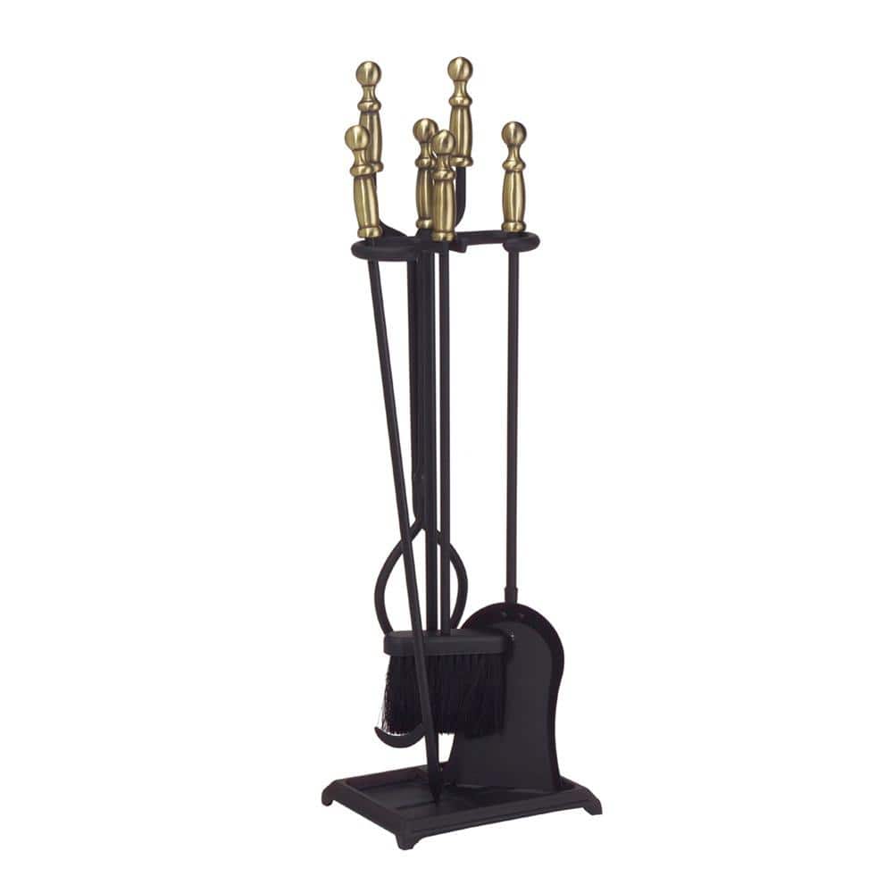 ACHLA DESIGNS 30 in. Tall 5-Piece Black and Antique Brass Westminster Fireplace Tool Set (1)