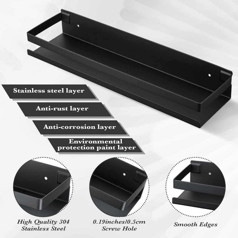 NVNOO 15.8 in. x 4 in. Stainless Steel Wall Mounted Floating Shelves for Bathroom Kitchen Living Room, Black (2-Pack) (2)