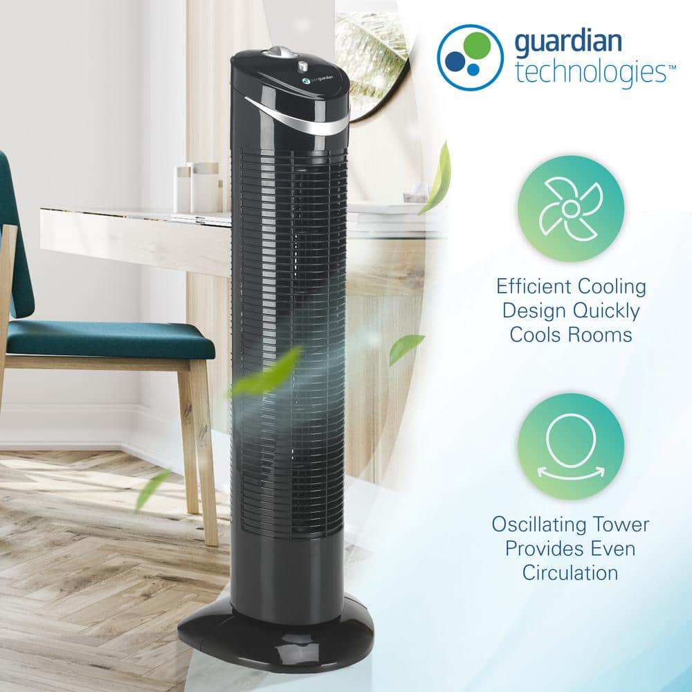 Pure Guardian 29 in. 3-Speed Oscillating Tower Fan with Slim and Lightweight Design in Black (3)
