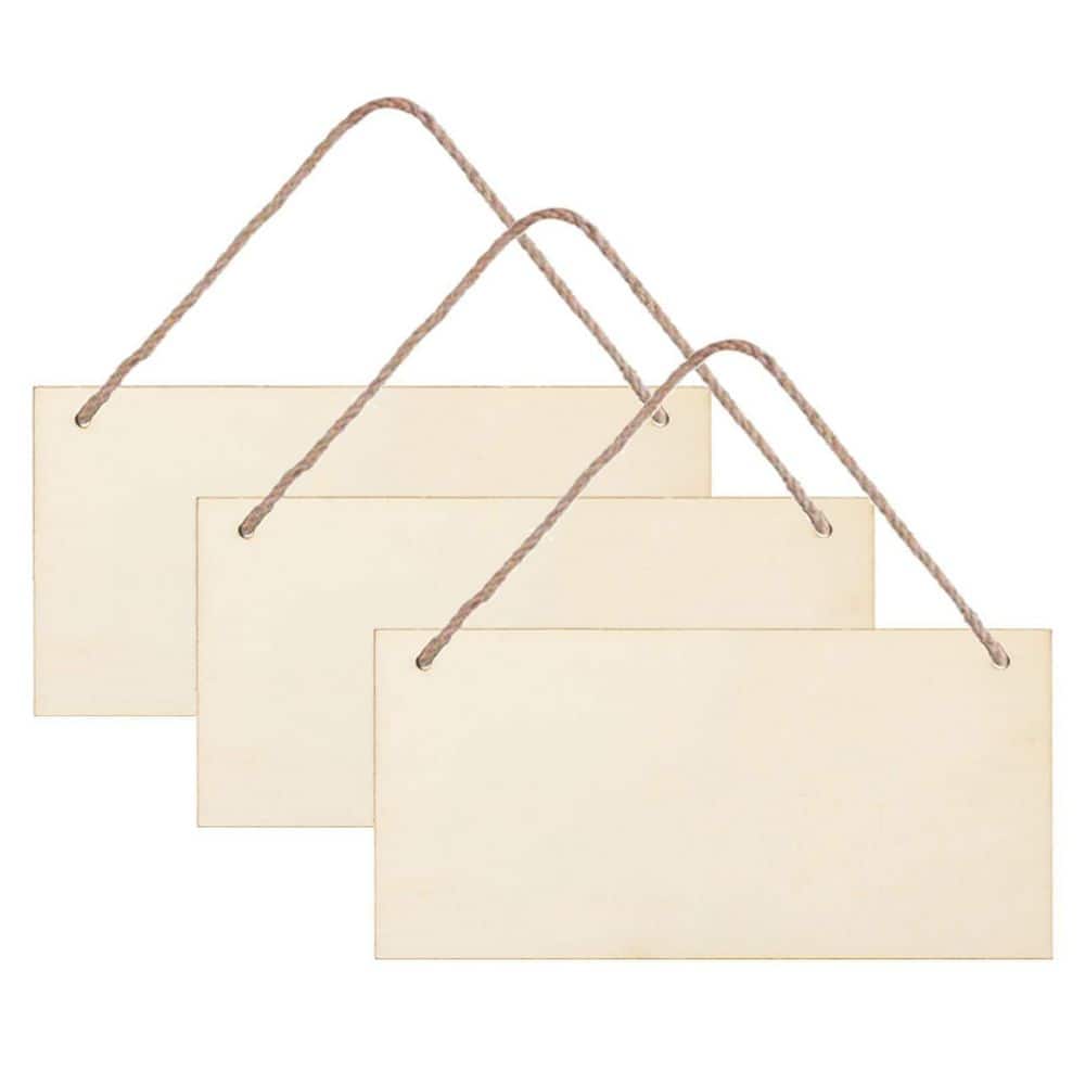 Afoxsos 0.2 in. x 1 ft. x 1 ft. Natural Wood Unfinished Rectangle Hanging Plaque DIY Craft Project Panel with Rope -3-Pack (1)
