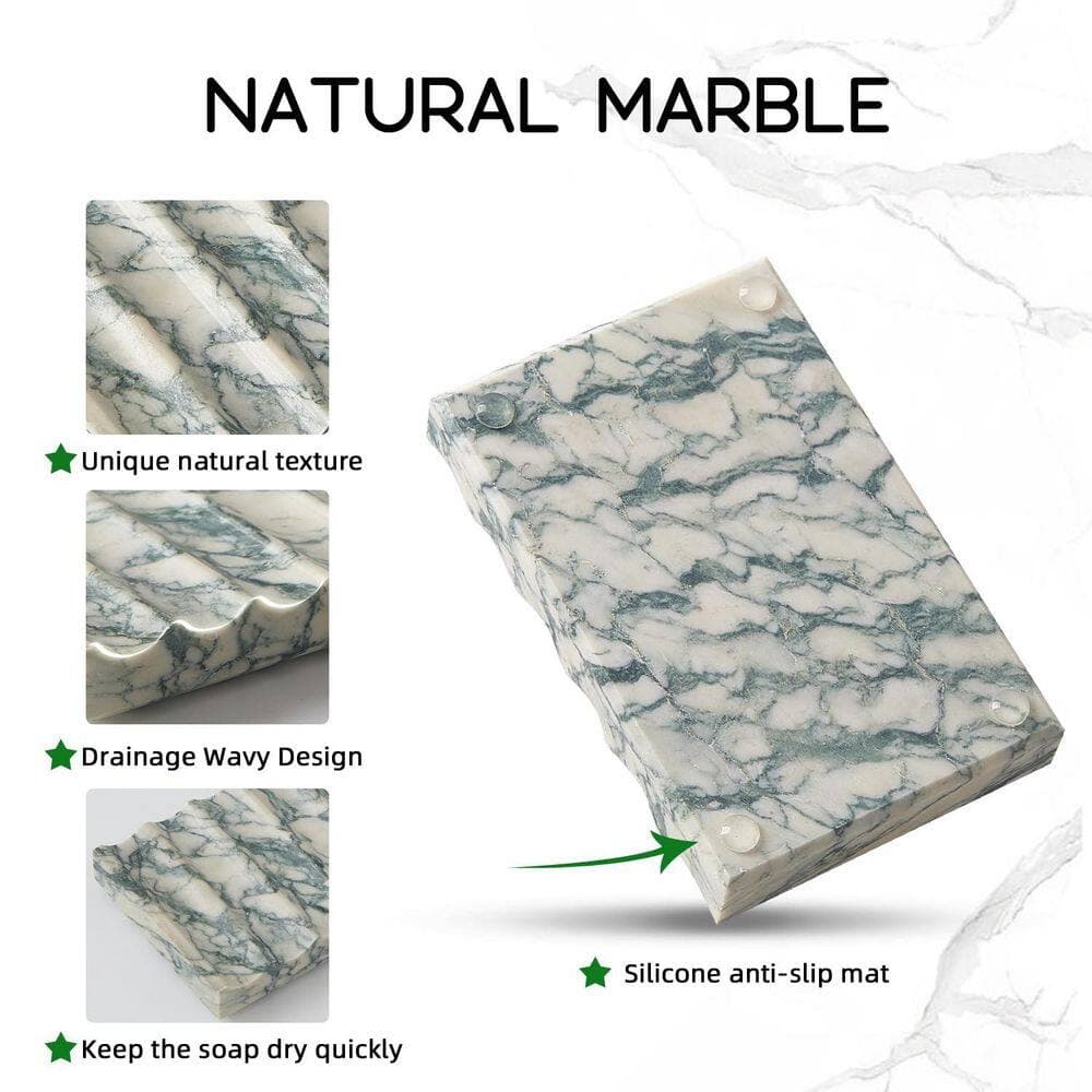 Unbranded 1 Pack Cyan Green Natural Marble Soap Dish Freestanding Non Slip Stone Bar Holder Tray for the Bathroom (3)