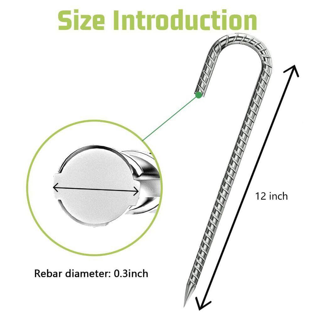 Laybus 0.3 in. x 1 ft. Rebar Tent Stakes Silver J-Hook Ground Stakes for Outdoor Lawn, Inflatables, Canopy, Swing Set, 6 Pcs (3)