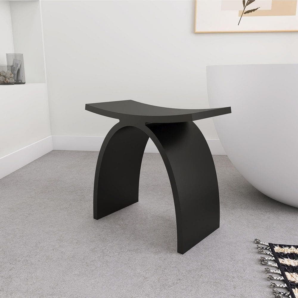 SJ STAR&JANE 16 in. x 9 in. Solid Surface Shower Stool Vanity Seat Walk In Shower Seat in Black