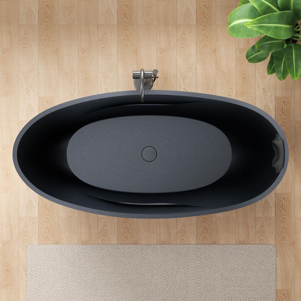 ANZZI Kelut Series 68 x 32 Soaking Flat Bottom Freestanding Bathtub with Center Drain in Full Black with Headrest (2)