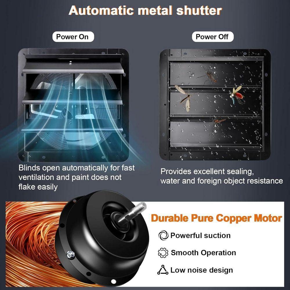 KIWDZFU 7 in. Shutter Exhaust Fan with 1.8m Cord 60hz 28-Watt Pure Copper Motor Electric Powered Gable Mount (3)