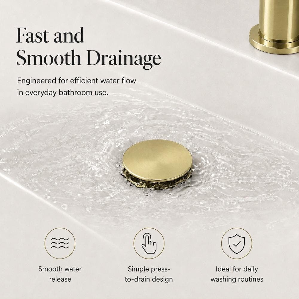WIZ Stainless Steel Bathroom Sink Pop-Up Drain Without Overflow with Brass Cap in Brushed Gold (2)
