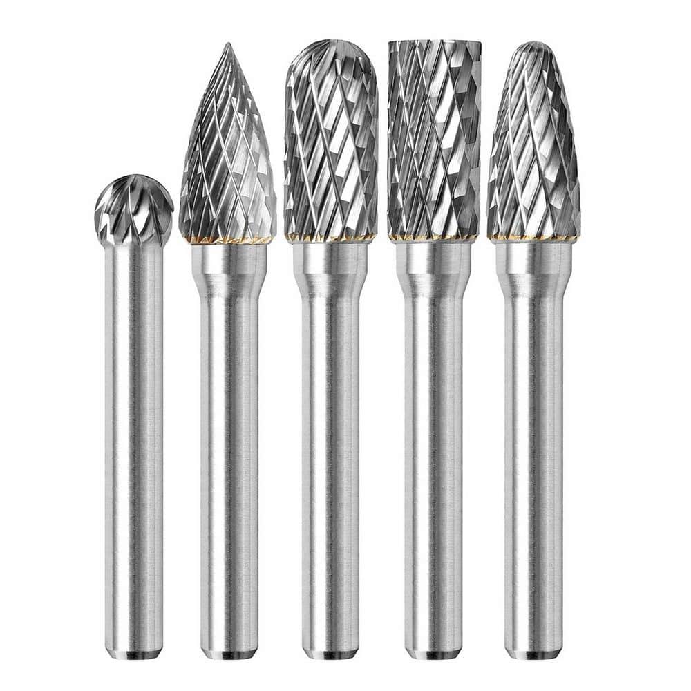 LAIFUCAM 5 Pieces Carbide Burr Set 1/4 in. Shank Double Cut Die Grinder Bits for Metal Wood Stone Grinding Carving Cutting (1)
