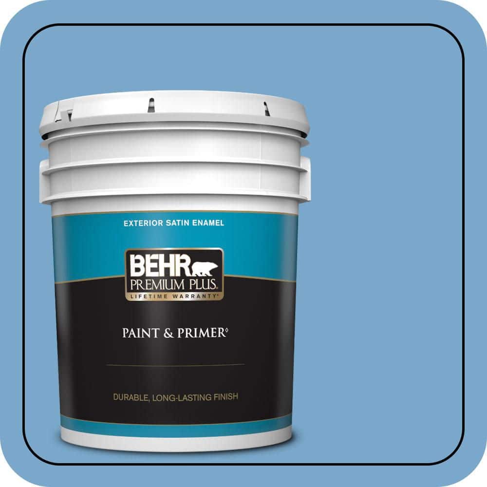 BEHR PREMIUM PLUS 5 gal. #M520-4 Mirror Lake Satin Enamel Exterior Paint & Primer