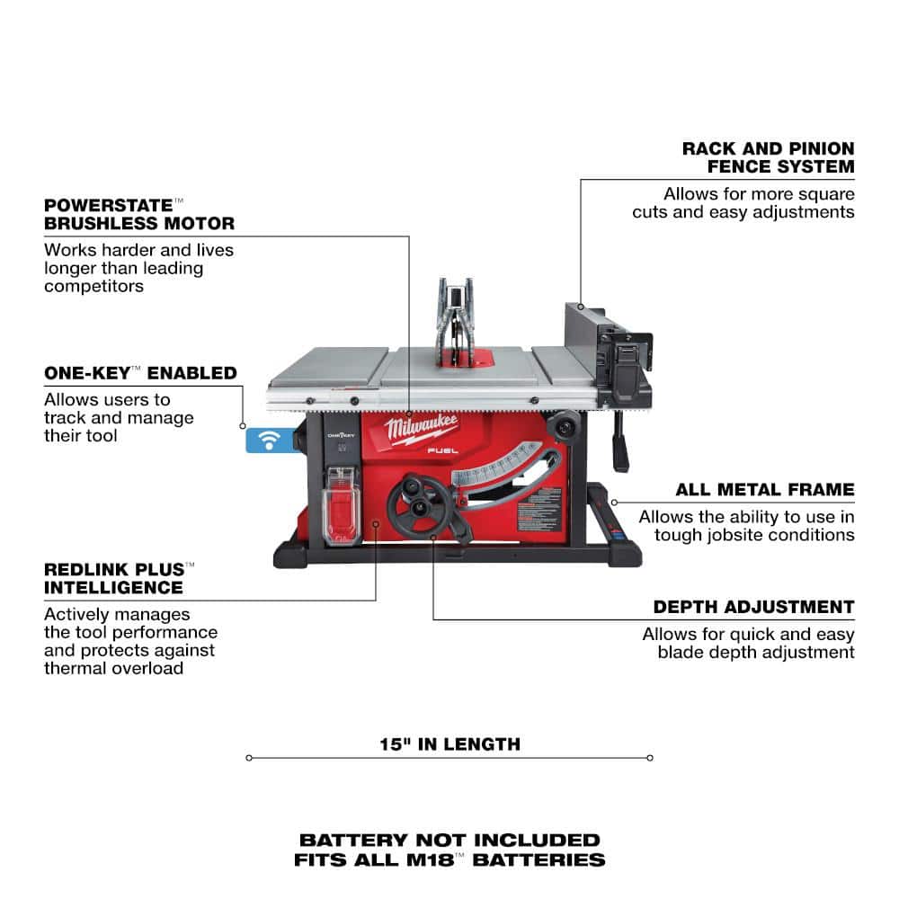 Milwaukee M18 FUEL ONE-KEY 18-Volt Lithium-Ion Brushless Cordless 8-1/4 in. Table Saw (Tool-Only) (4)