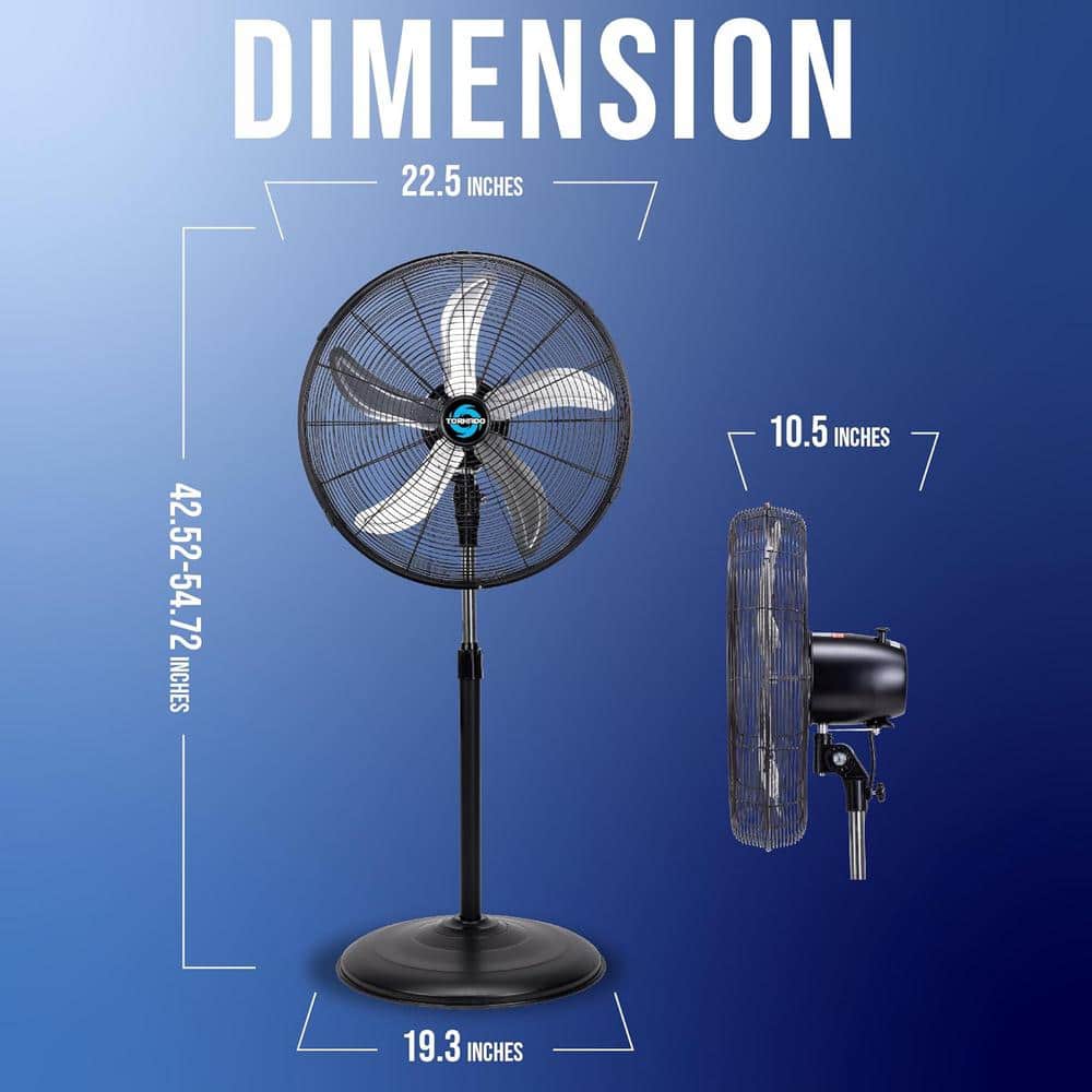 Tornado 20 Inch High Velocity Metal Oscillating Pedestal Fan, Commercial, Industrial Use, 3 Speed UL Safety Listed, Black (2)