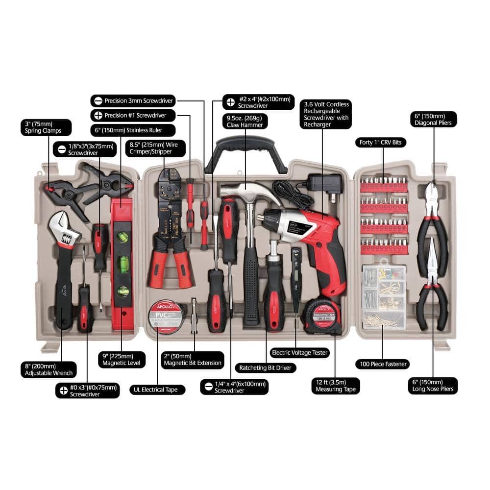 Apollo Home Tool Kit with 3.6-Volt Li-Ion Cordless Screwdriver,(161-Pieces) (3)