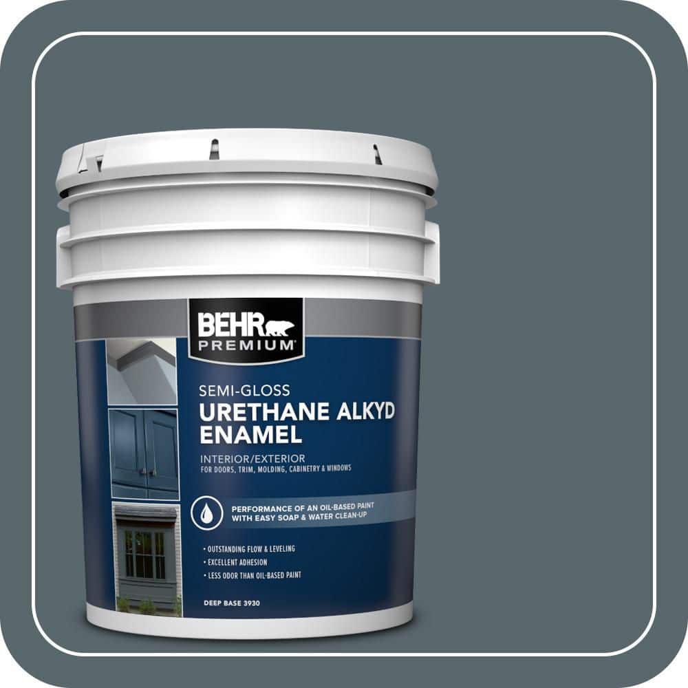 BEHR PREMIUM 5 gal. #N470-6 Whale Gray Urethane Alkyd Semi-Gloss Enamel Interior/Exterior Paint