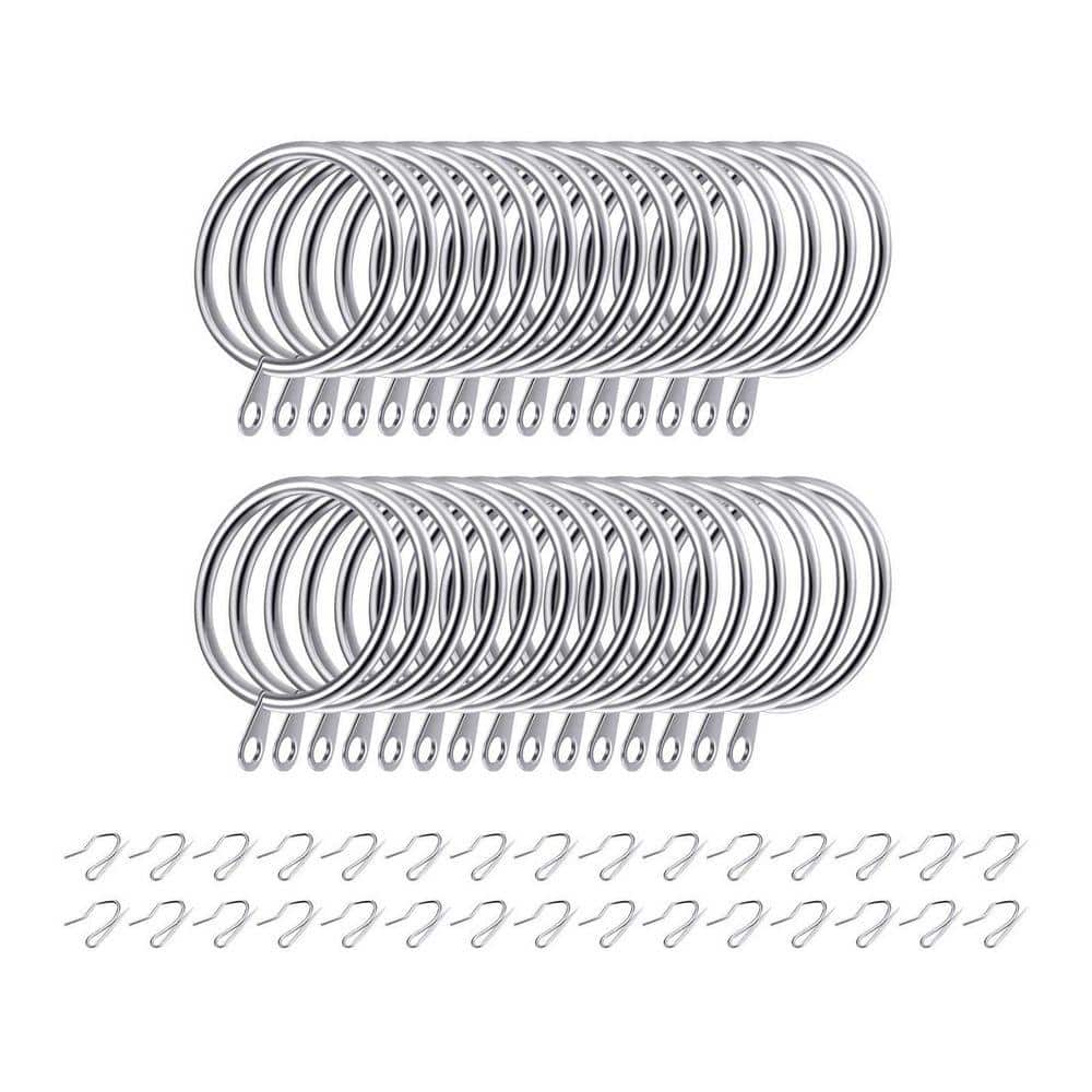Unbranded Steel Curtain Hanging Rings and Drapery Pin Hooks in Silver Finish for Windows Doors Showers 60 Pieces in (1)