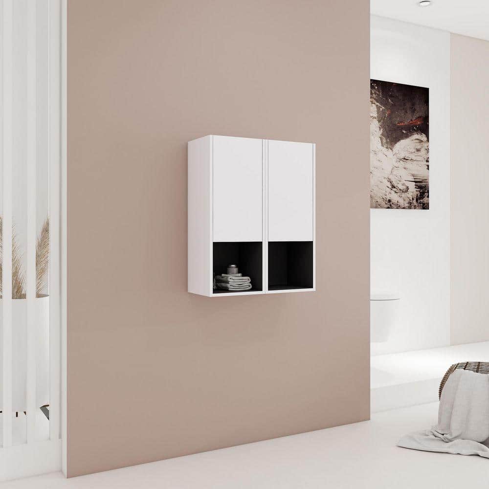 UPIKER Modern 23.62 in. W x 9.81 in. D x 29.5 in. H Bathroom Storage Wall Cabinet in White (2)