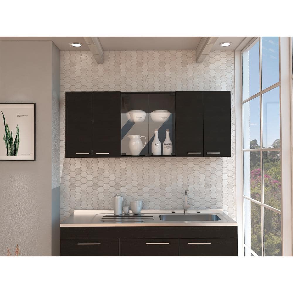 Unbranded 59.05 in. W x 12.4 in. D x 23.62 in. H Bathroom Storage Wall Cabinet in Black (2)
