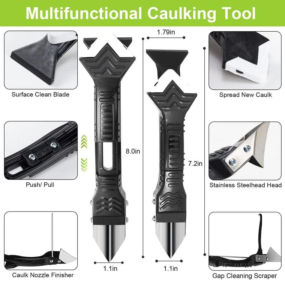 Angel Sar 5 in 1 Caulking Sealant Finishing Tool with Grout Scraper, Silicone Caulking Tool with 6 Exchange Silicone Pads (2)
