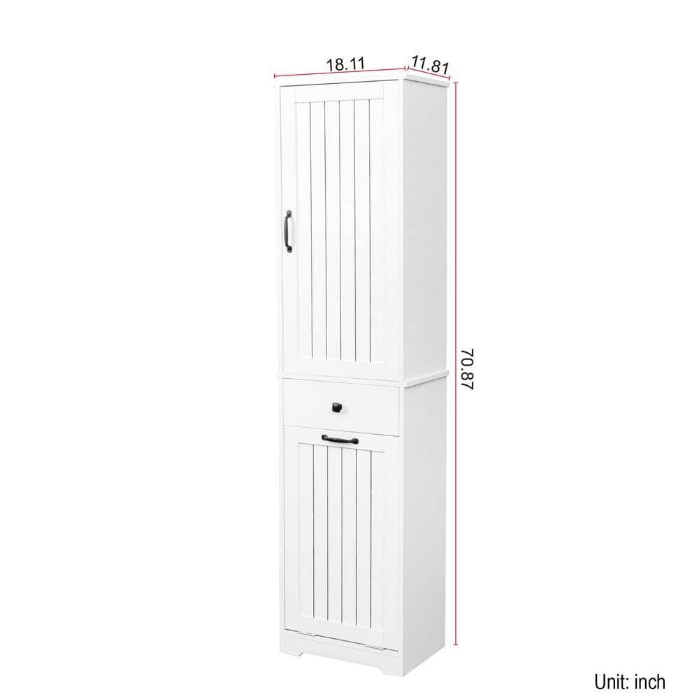 Unbranded 18.11 in. W x 11.81 in. D x 70.87 in. H White Linen Cabinet with 2-Doors and 1-Drawer for Kitchen, Living Room (2)