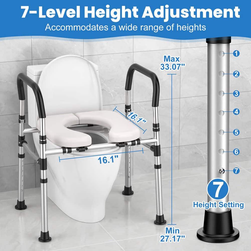 Numhew 16.1 in. x 16.1 in. 7-Level Adjustable 400lb Elevated Handicap Toilet Seat with Handles for Elderly, Handicap in Black (2)