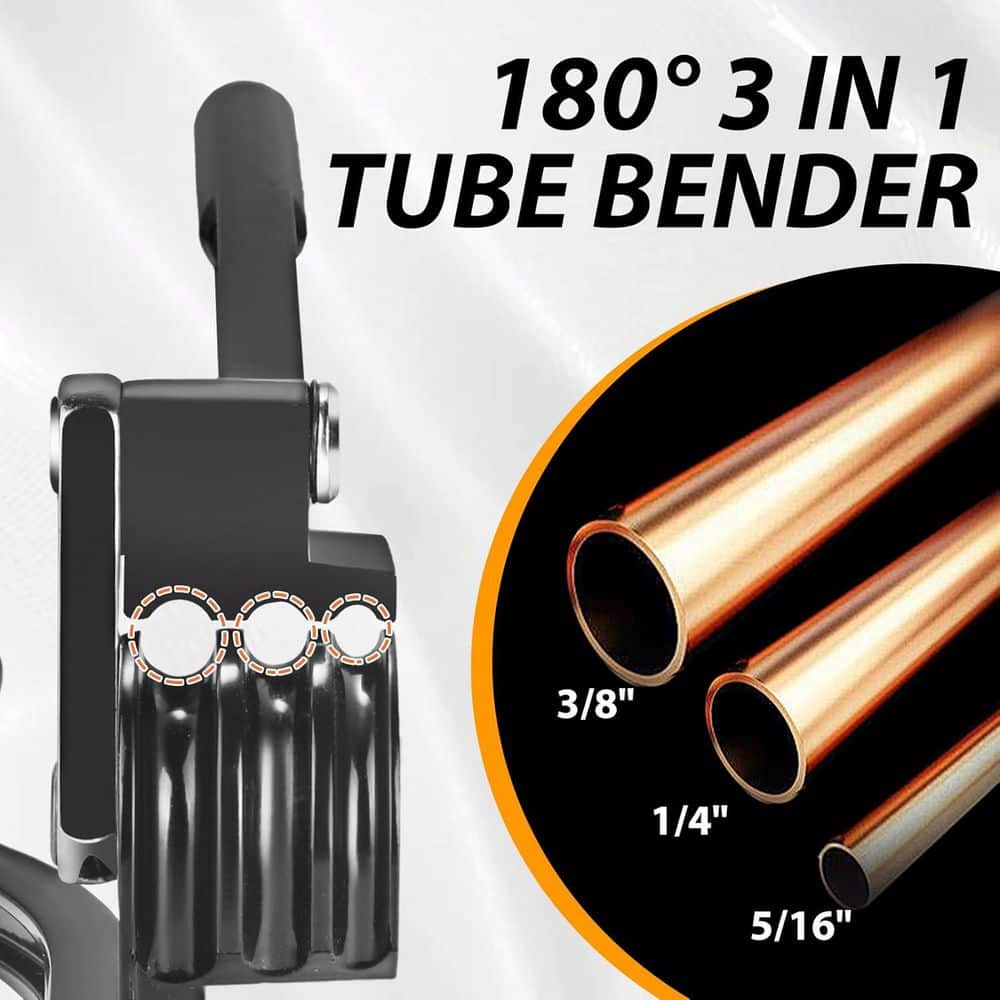 Yichuhaoxi 1/4 5/16 3/8 Tube Pipe Bender Black 3 in 1 180° Bend for Copper Brass Aluminum Steel 10.67 in. (2)