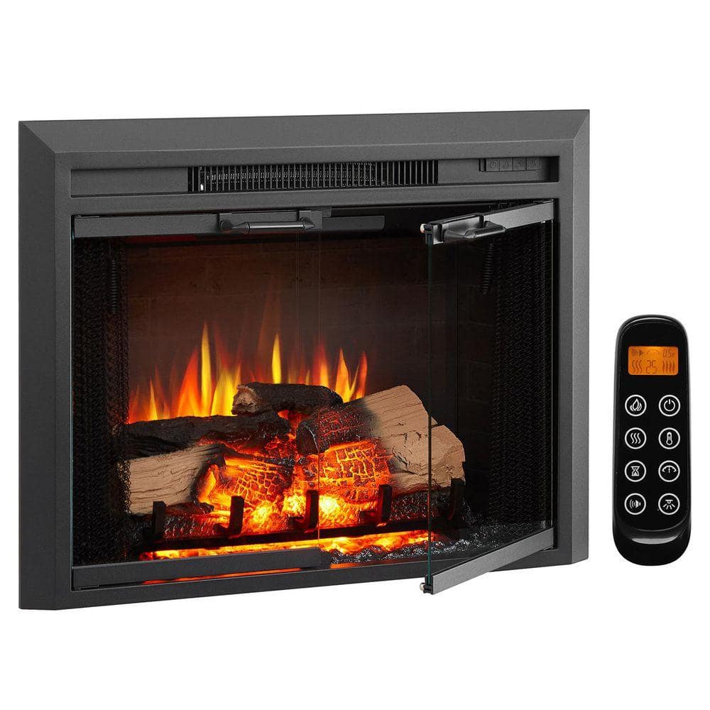 Legend Flame Damon 28 in. Electric Fireplace Insert, Glass Door and Mesh Screen, Heater 750/1500W, Crackling Sound, Remote Control