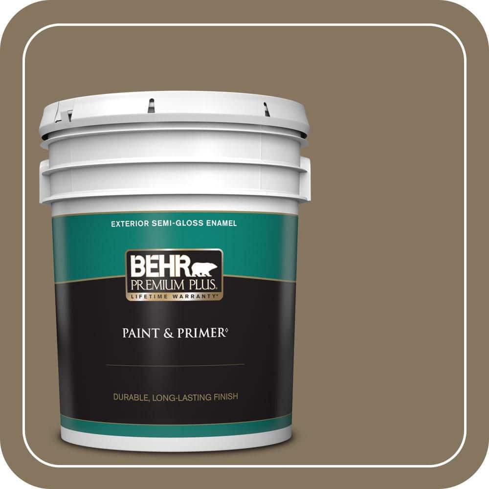 BEHR PREMIUM PLUS 5 gal. #N310-6 Palm Desert Semi-Gloss Enamel Exterior Paint & Primer