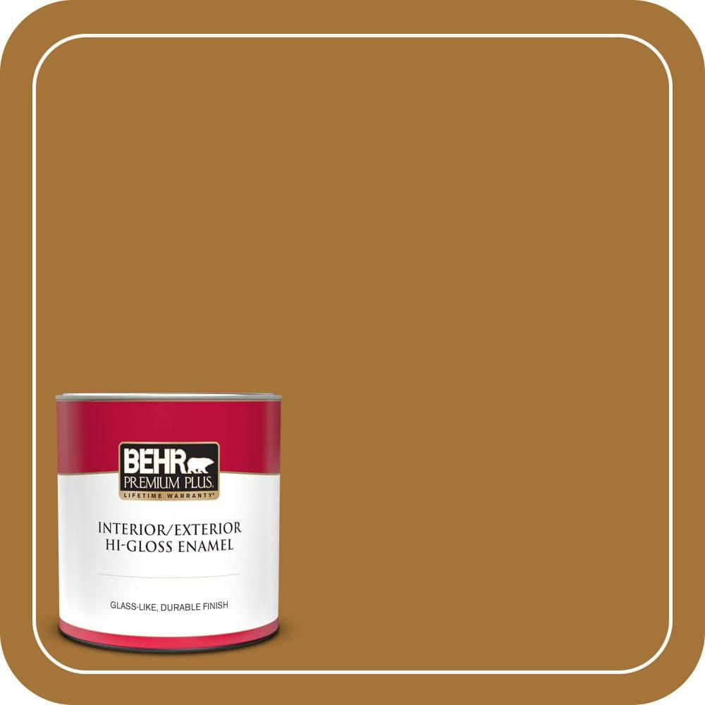 BEHR PREMIUM PLUS 1 qt. #310D-7 Mayan Gold Hi-Gloss Enamel Interior/Exterior Paint & Primer