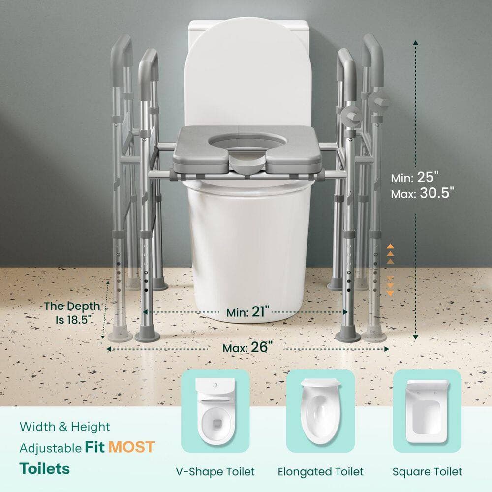 Numhew Elevated Toilet Seat with Handles, Commode Chair for Disabled and Patients w/ Reinforced Frame and Protective Deflector (2)