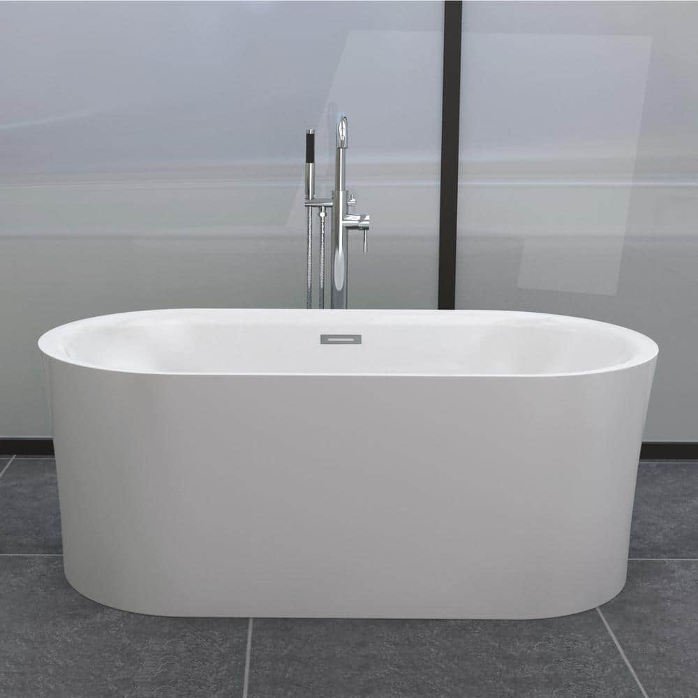 WOODBRIDGE Diana 59 in. Acrylic FlatBottom Double Ended Air Bath Bathtub with Polished Chrome Overflow and Drain Included in White (2)