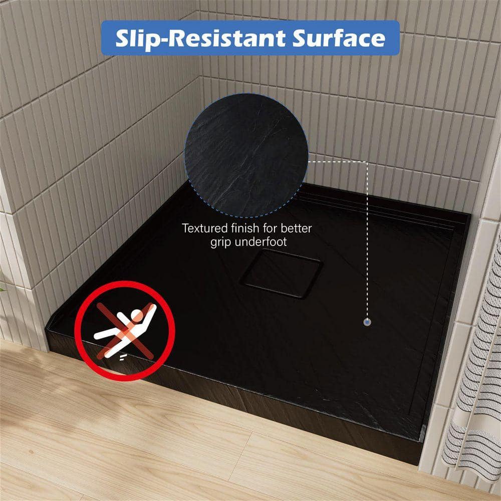 GIVING TREE 36 in. L 36 in. W Single Threshold Square Alcove Shower Pan Base with Drain (4)