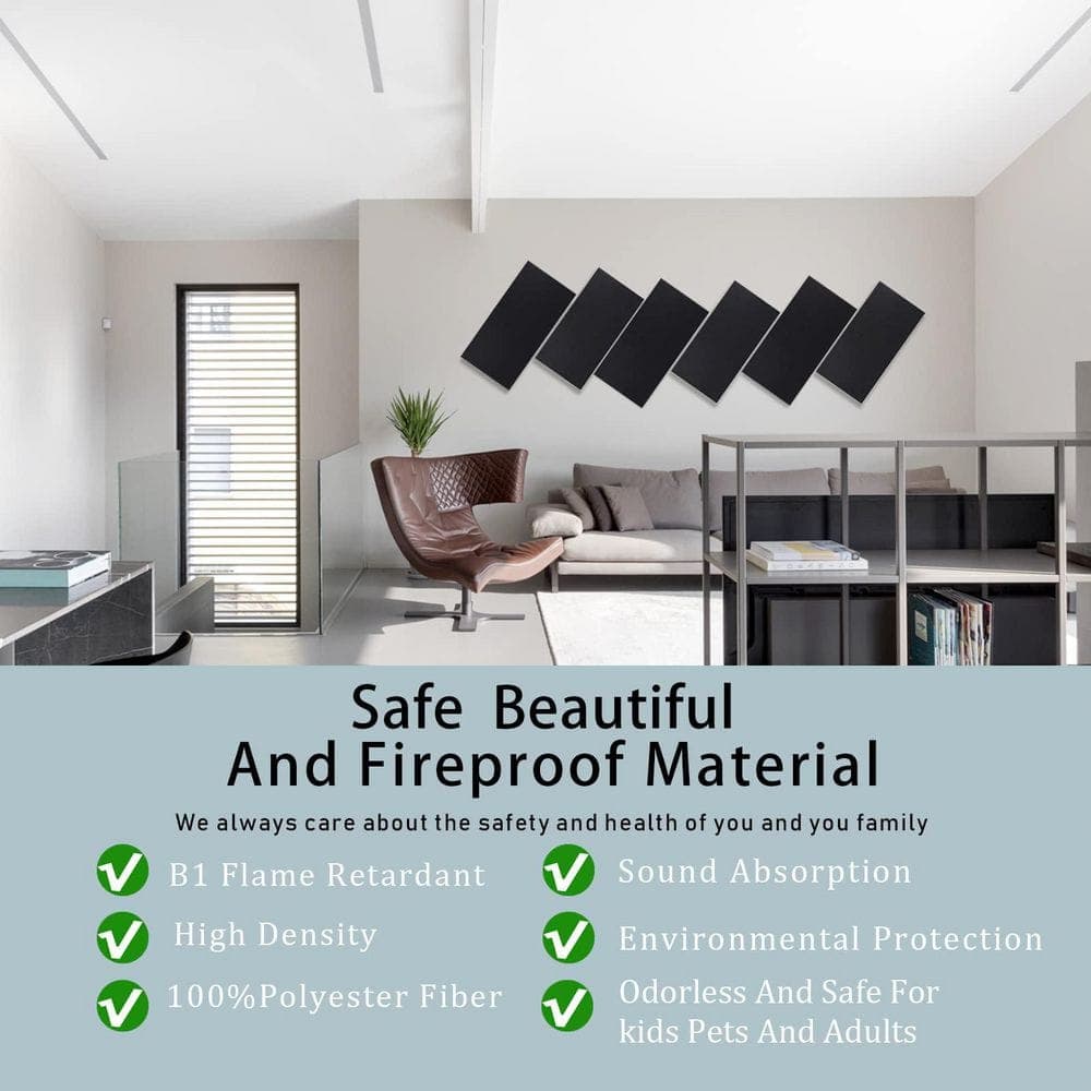 Laybus 15.75 in. x 31.5 in. x 0.47 in. Self-adhesive Acoustic Panels (6-Pack), High Density Beveled Edge Sound Absorbing Panels (2)