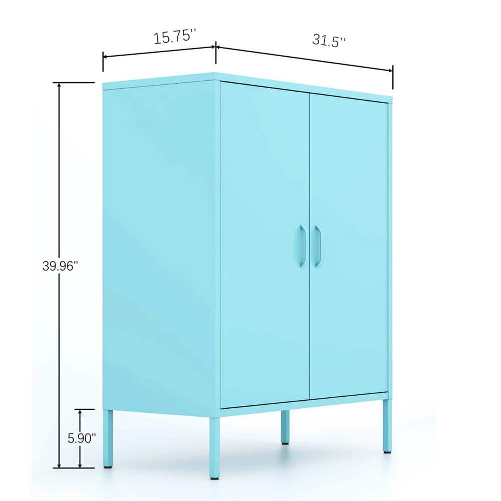 Unbranded 31.5 in. W x 15.75 in. D x 39.96 in. H Mint Green Linen Cabinet Metal Storage Locker Cabinet, Adjustable Shelves (3)