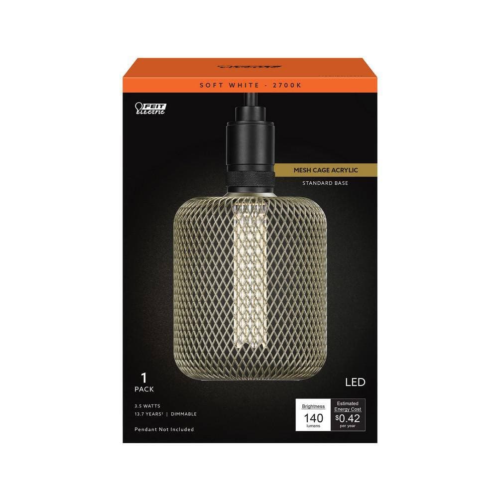 Feit Electric 25-Watt Equivalent Dim Vintage Oversized E26 LED Light Bulb W/ Mesh Cage Acrylic Filament Matte Gold Soft White (1-Pack) (4)
