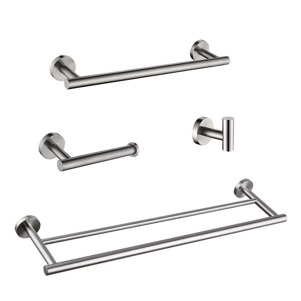 Unbranded 4-Piece Bath Hardware Set with Mounting Hardware in Brushed Nickel, Toilet Paper Holder, Robe Towel Hooks