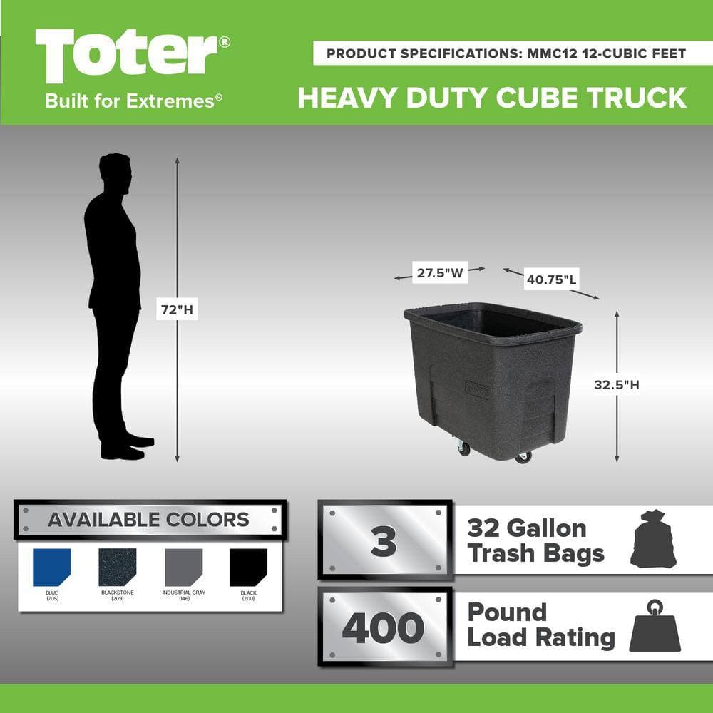 Toter 12 Cubic Foot 400 lbs. Capacity Heavy Duty Manual Cube Truck- Gray (2)
