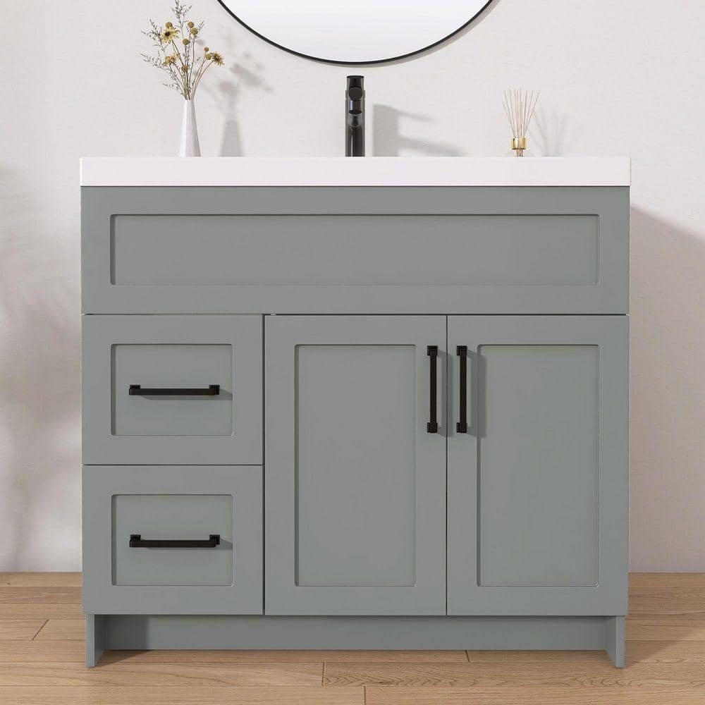 NTQ 36 in. W x 21.5 in. D x 33.5 in. H Bath Vanity Cabinet without Top Bathroom Vanity Modern Thickened Wood in Sky Grey (1)